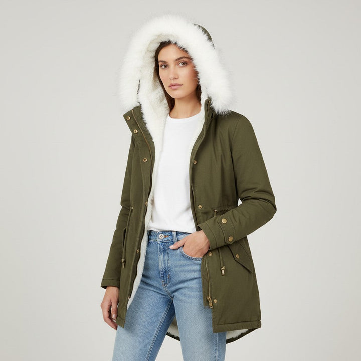 Women’s Long Winter Coat with Hood Fleece-Bon Voyage Vintage