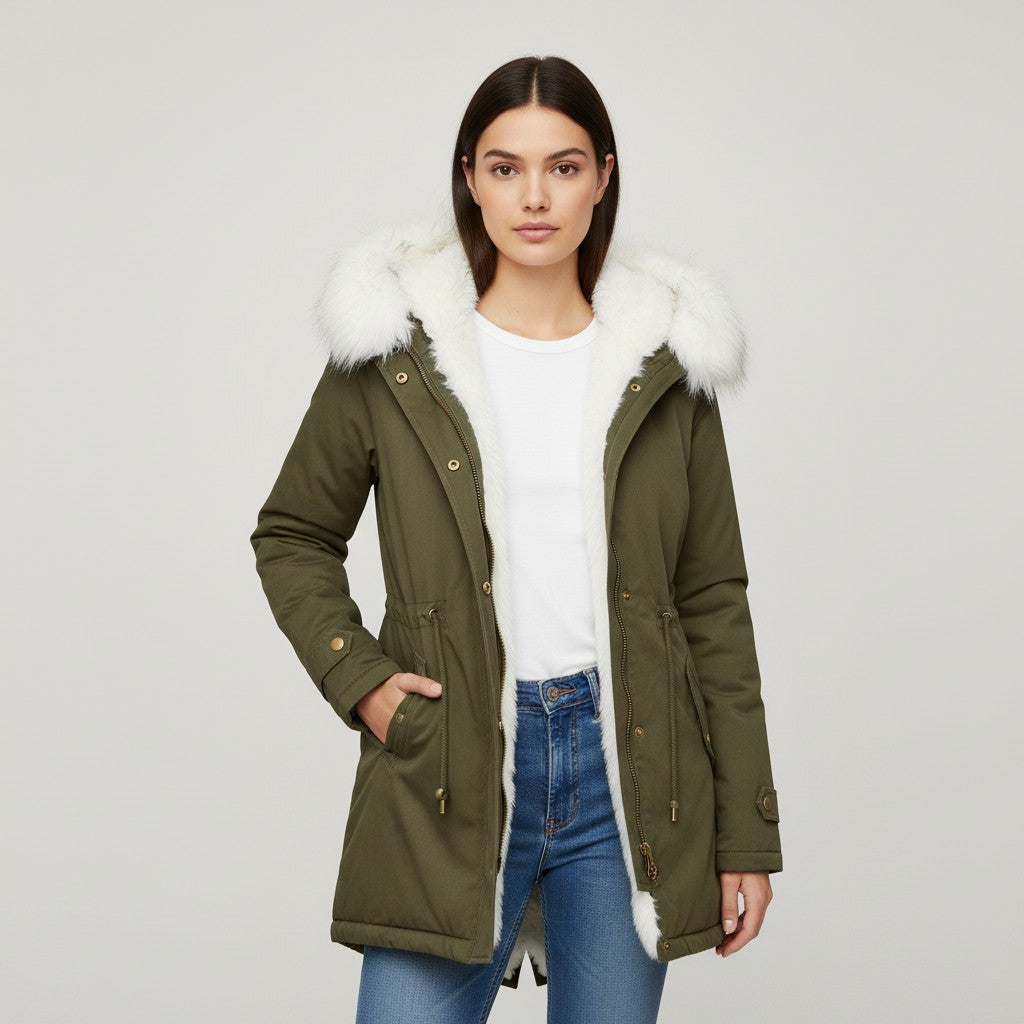 Women’s Long Winter Coat with Hood Fleece-Bon Voyage Vintage