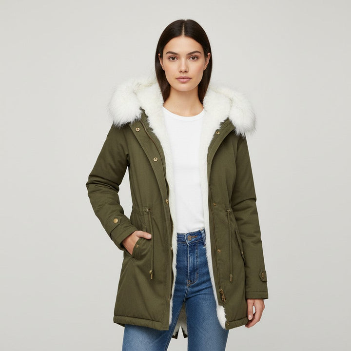 Women’s Long Winter Coat with Hood Fleece-Bon Voyage Vintage