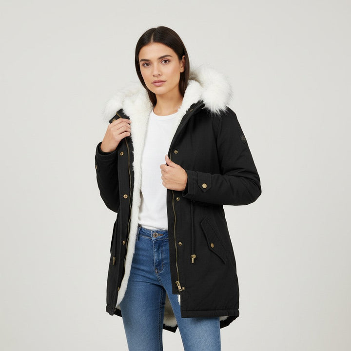Women’s Long Winter Coat with Hood Fleece-Bon Voyage Vintage
