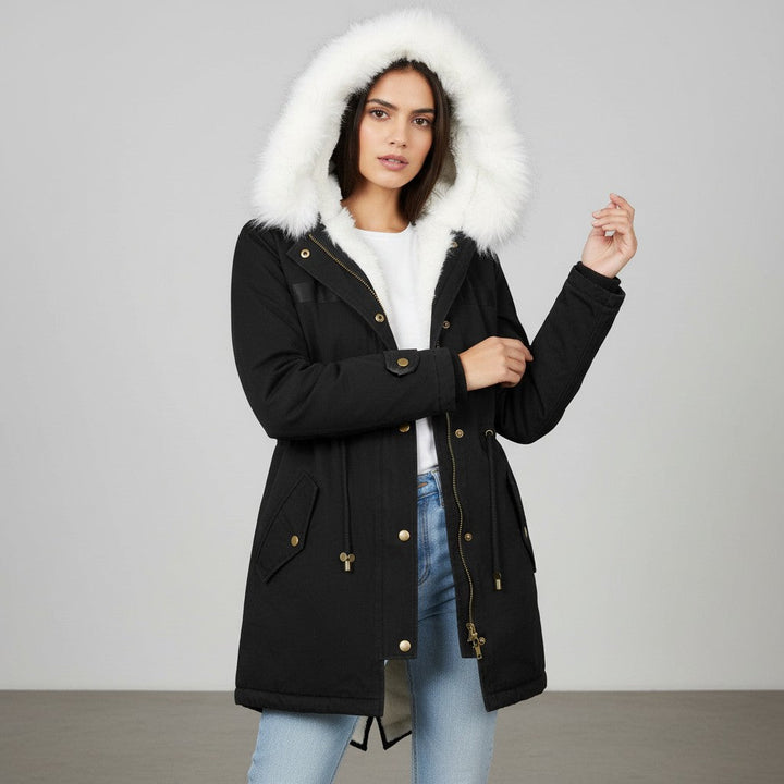 Women’s Long Winter Coat with Hood Fleece-Bon Voyage Vintage