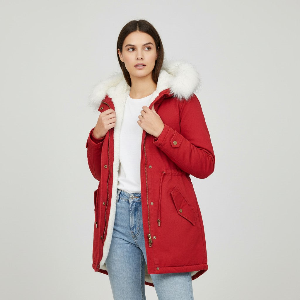 Women’s Long Winter Coat with Hood Fleece-Bon Voyage Vintage