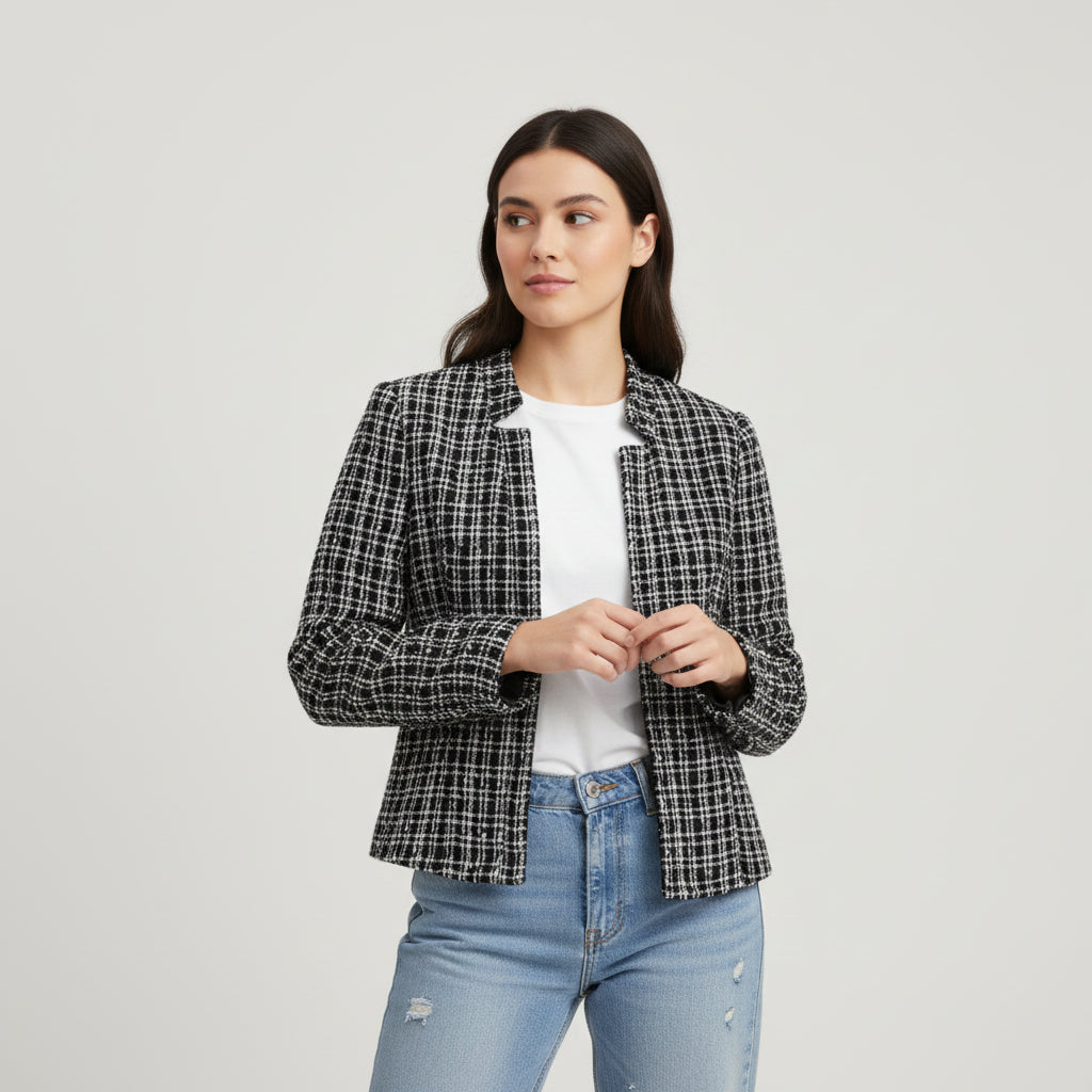 Women's Plaid Slim-Fit Jacquard Top-Bon Voyage Vintage