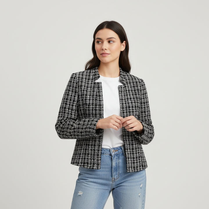 Women's Plaid Slim-Fit Jacquard Top-Bon Voyage Vintage