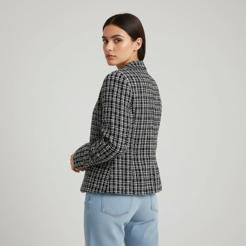 Women's Plaid Slim-Fit Jacquard Top-Bon Voyage Vintage