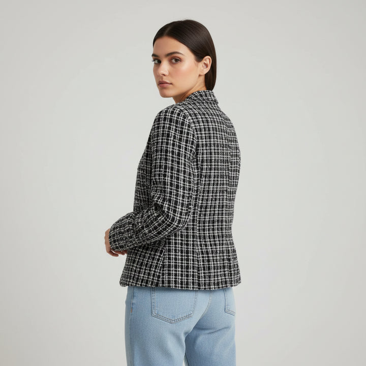 Women's Plaid Slim-Fit Jacquard Top-Bon Voyage Vintage