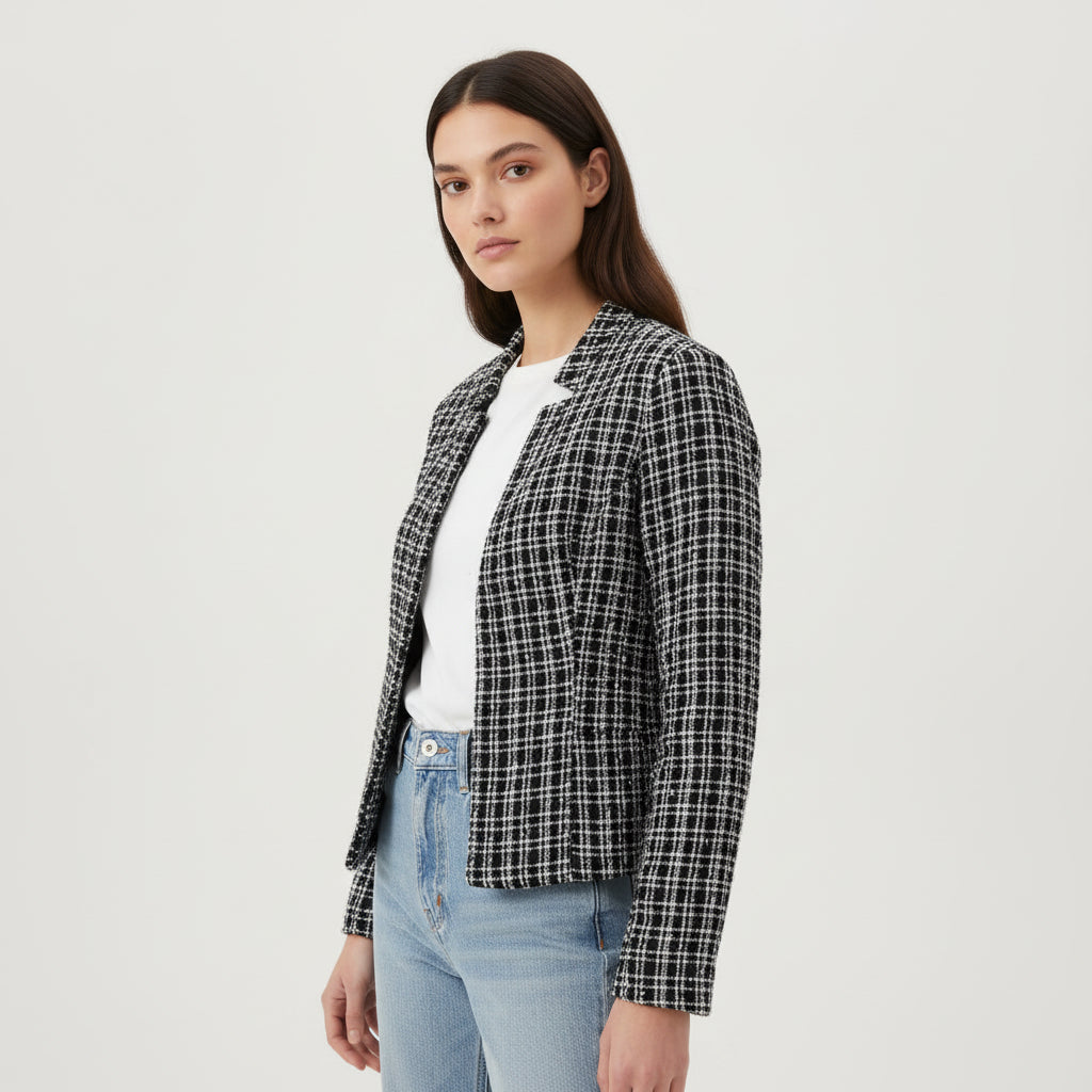 Women's Plaid Slim-Fit Jacquard Top-Bon Voyage Vintage