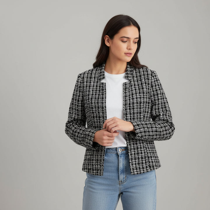 Women's Plaid Slim-Fit Jacquard Top-Bon Voyage Vintage