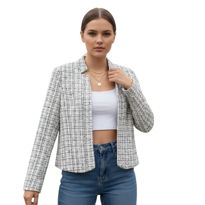 Women's Plaid Slim-Fit Jacquard Top-Bon Voyage Vintage