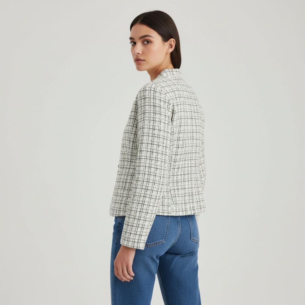 Women's Plaid Slim-Fit Jacquard Top-Bon Voyage Vintage