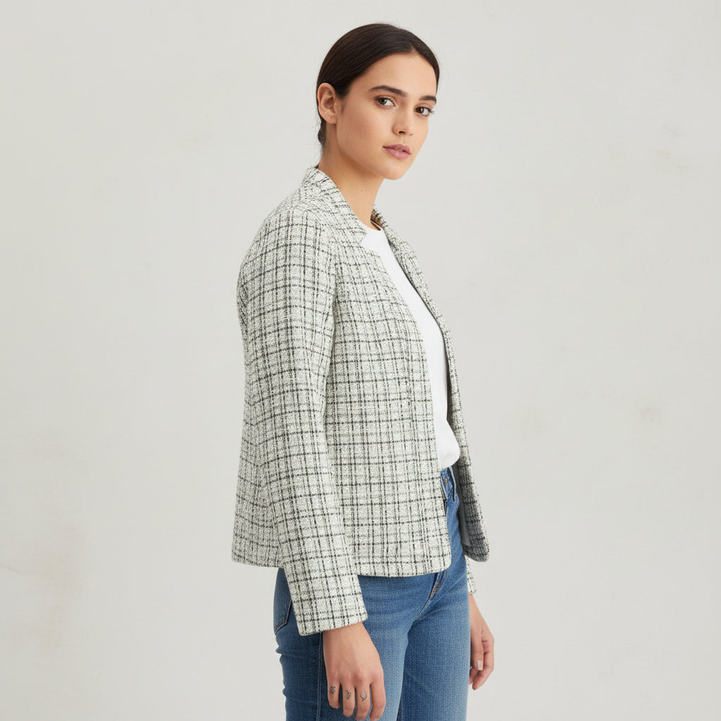 Women's Plaid Slim-Fit Jacquard Top-Bon Voyage Vintage