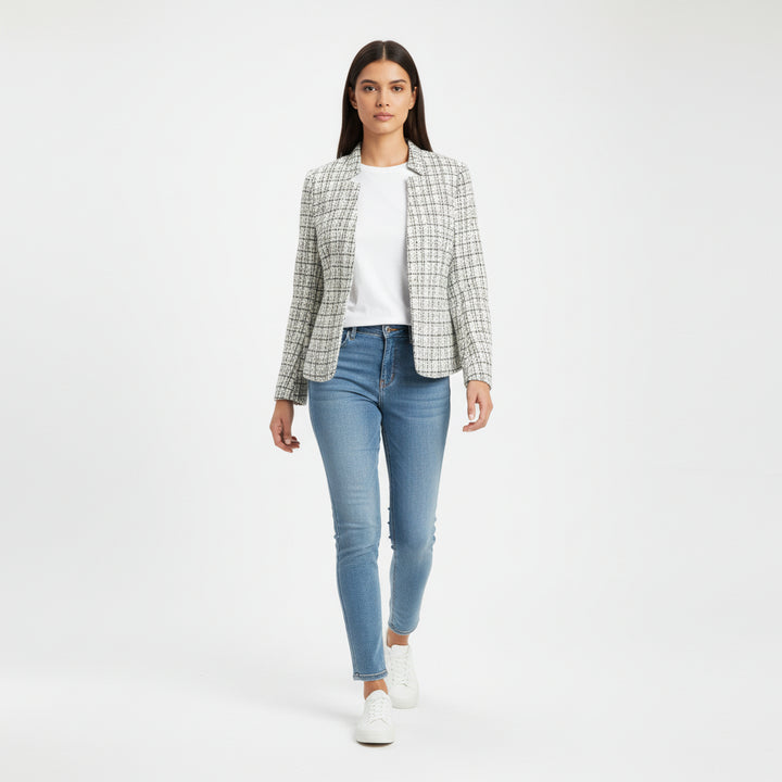 Women's Plaid Slim-Fit Jacquard Top-Bon Voyage Vintage