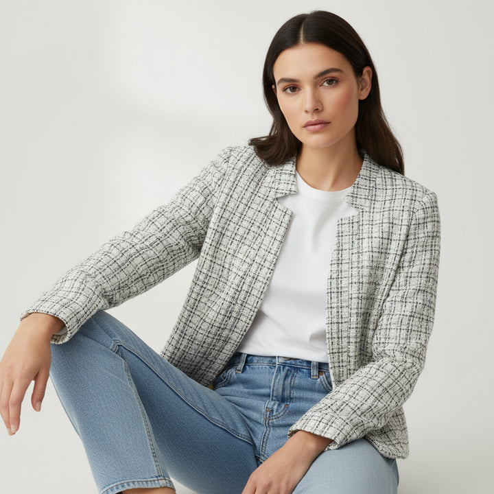 Women's Plaid Slim-Fit Jacquard Top-Bon Voyage Vintage