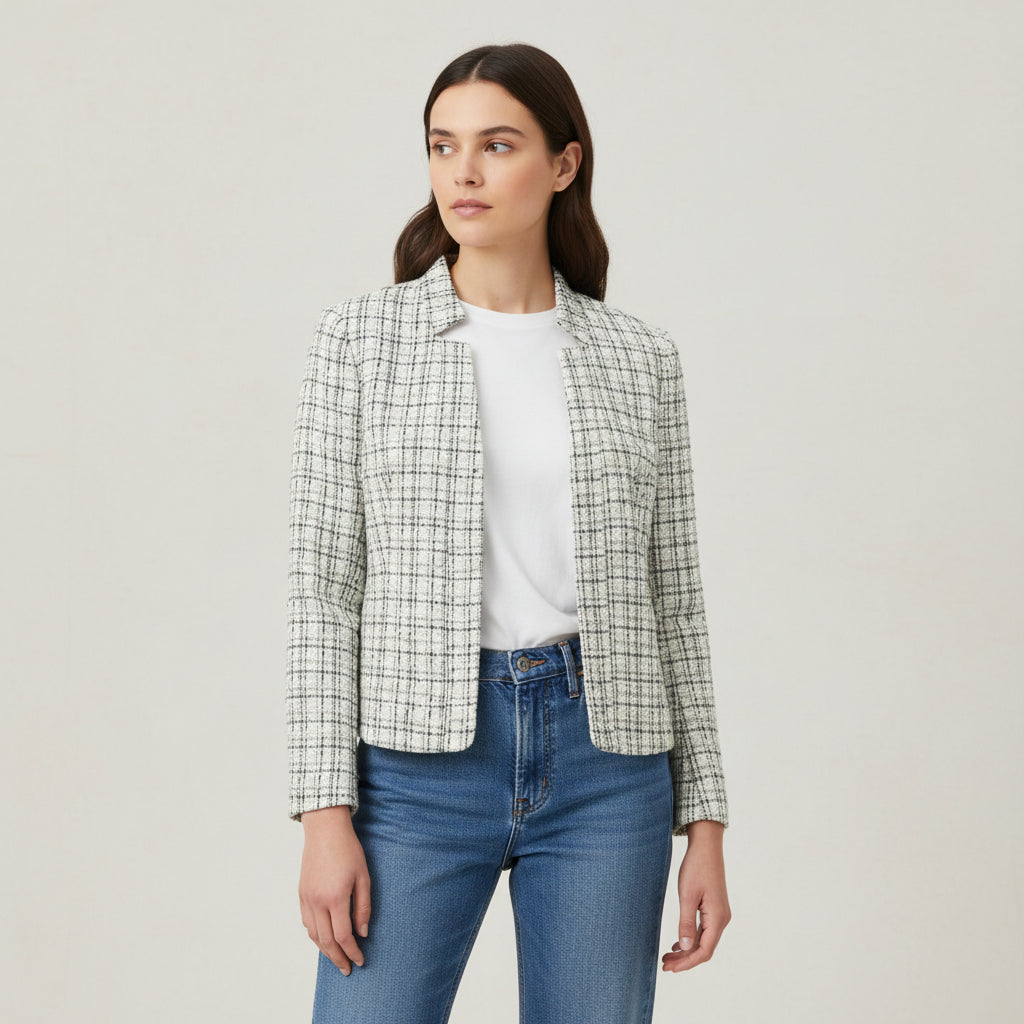 Women's Plaid Slim-Fit Jacquard Top-Bon Voyage Vintage