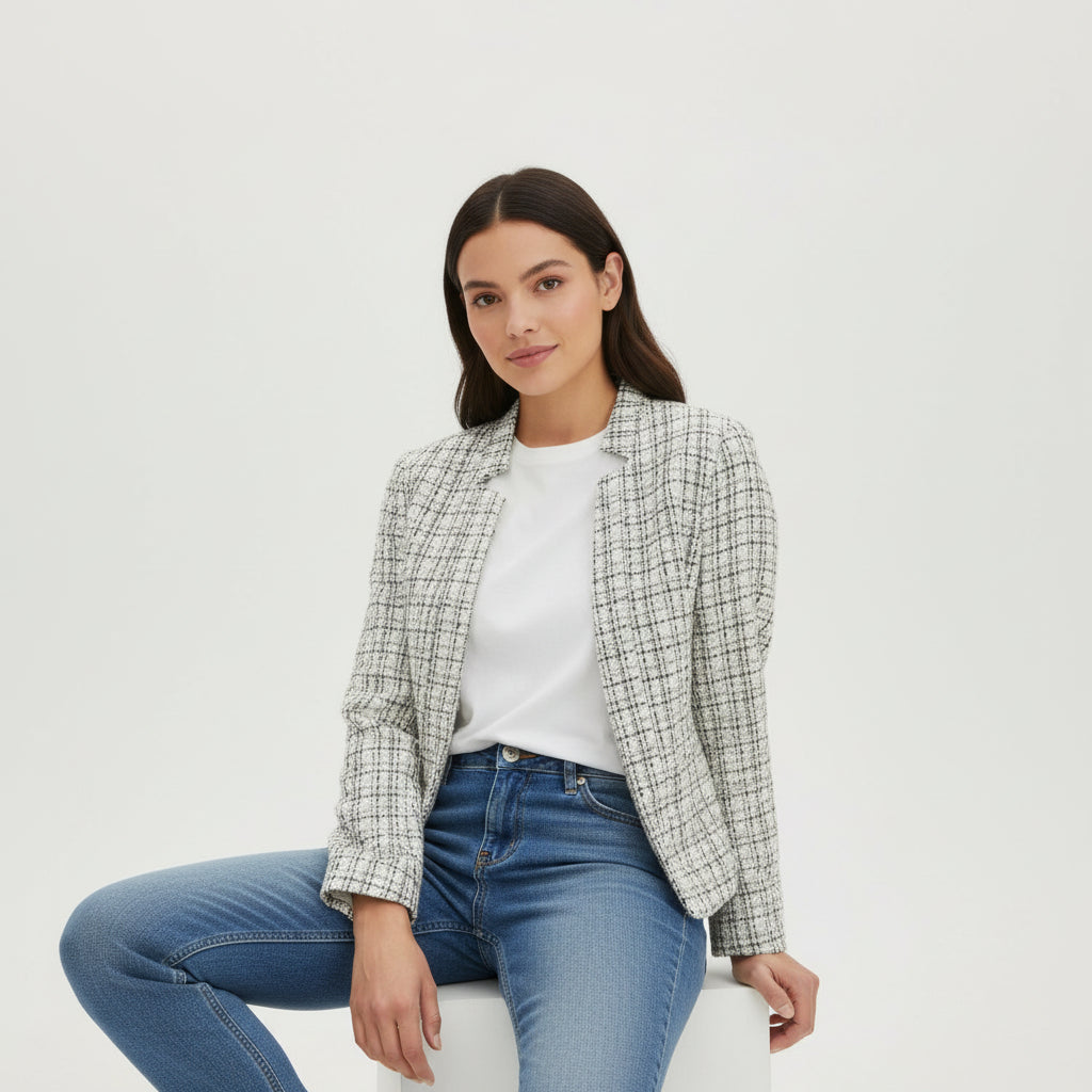 Women's Plaid Slim-Fit Jacquard Top-Bon Voyage Vintage