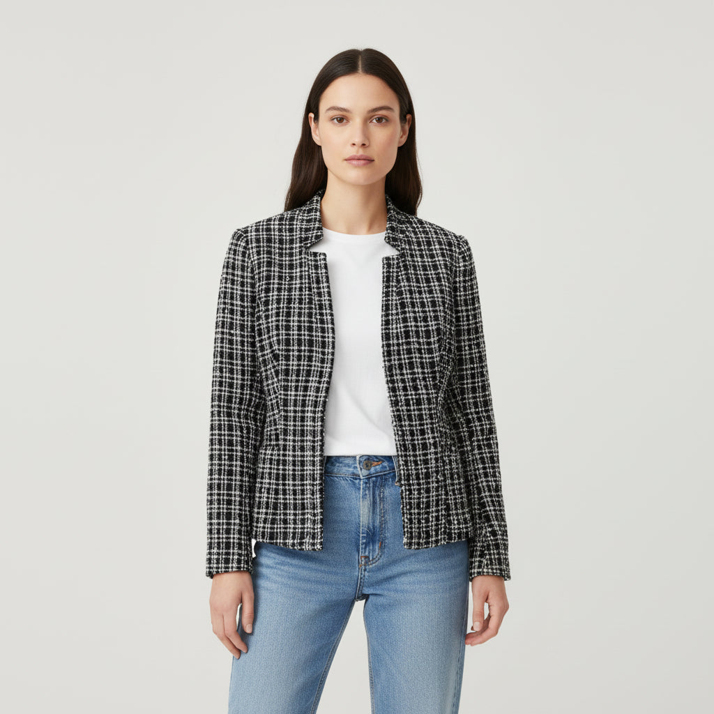 Women's Plaid Slim-Fit Jacquard Top-Bon Voyage Vintage