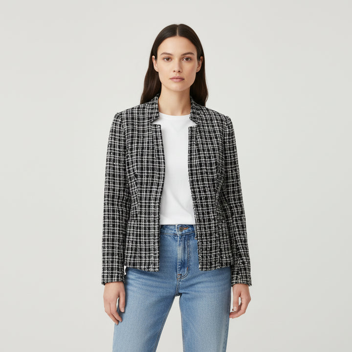 Women's Plaid Slim-Fit Jacquard Top-Bon Voyage Vintage
