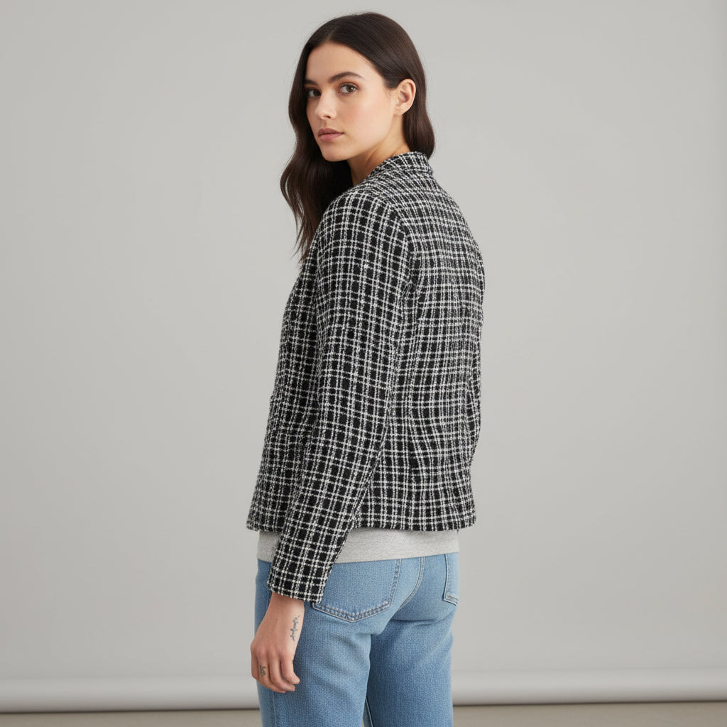 Women's Plaid Slim-Fit Jacquard Top-Bon Voyage Vintage