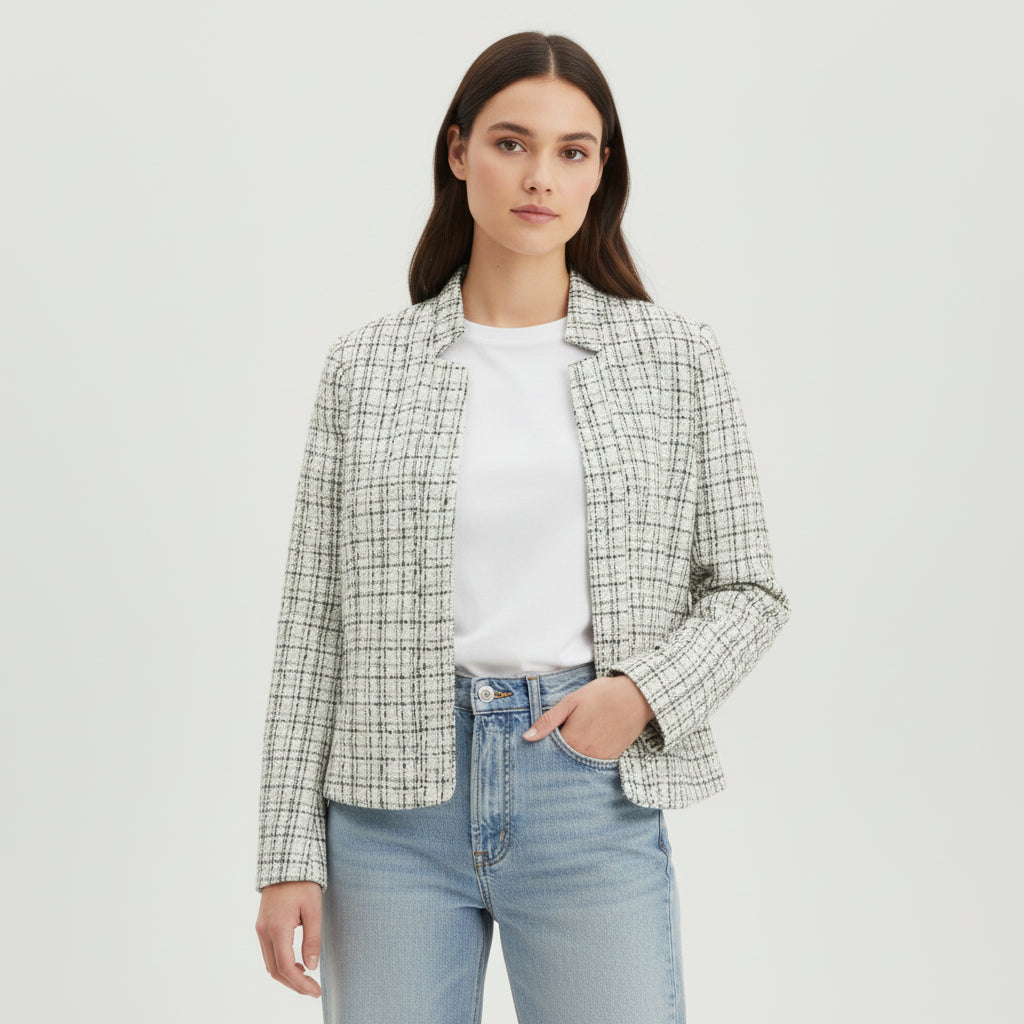Women's Plaid Slim-Fit Jacquard Top-Bon Voyage Vintage