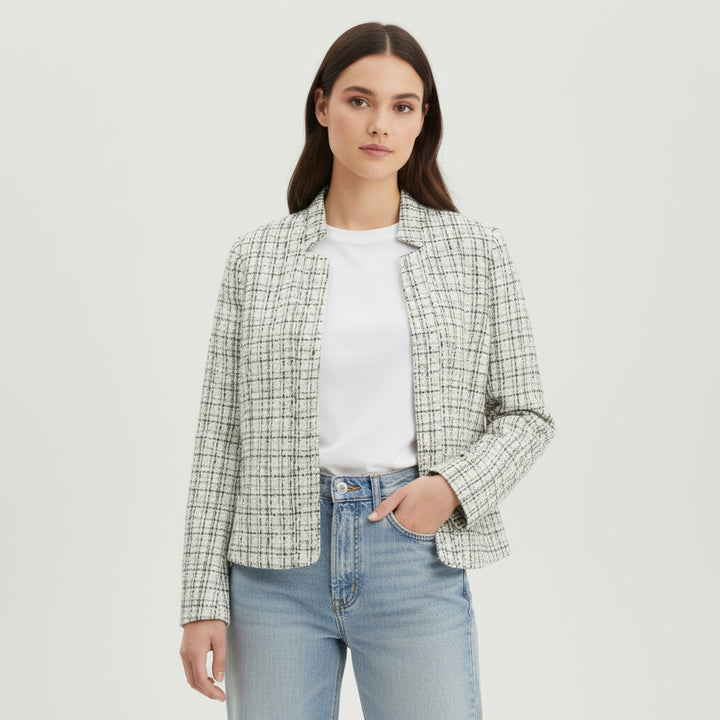 Women's Plaid Slim-Fit Jacquard Top-Bon Voyage Vintage