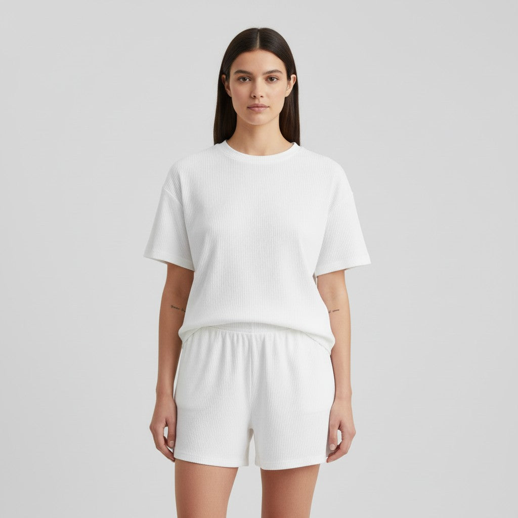 Women's Ribbed Short Sleeve Top and Shorts Set-Bon Voyage Vintage