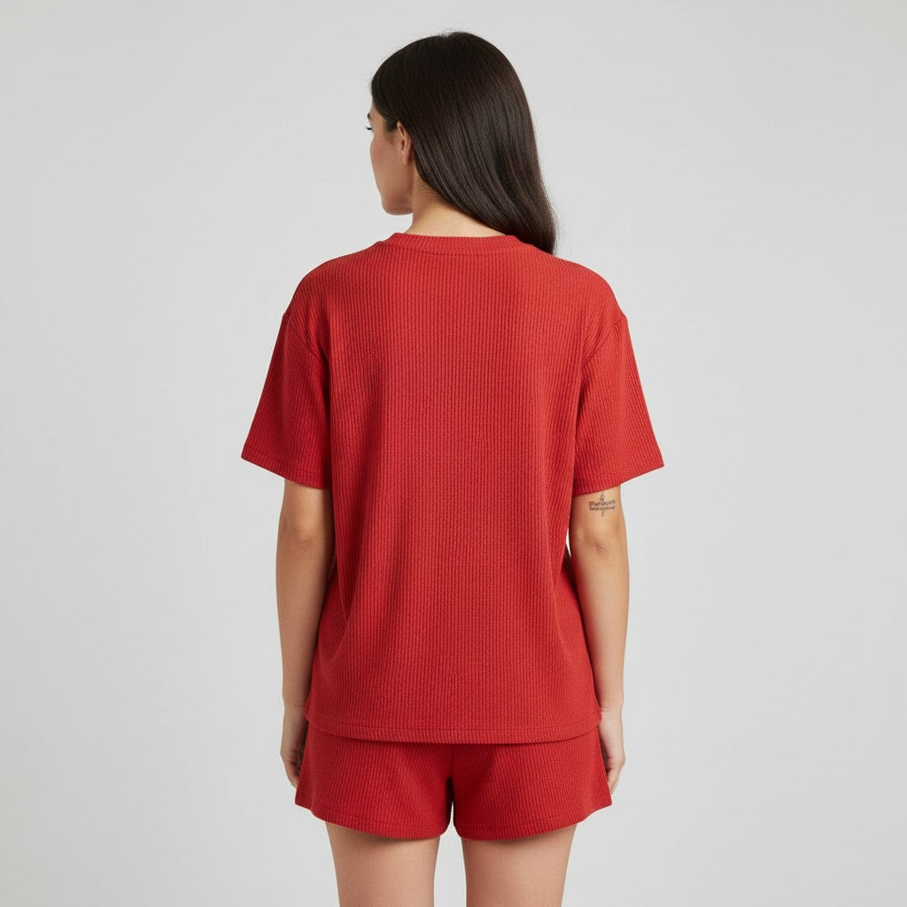 Women's Ribbed Short Sleeve Top and Shorts Set-Bon Voyage Vintage