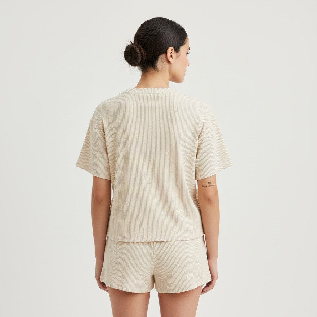 Women's Ribbed Short Sleeve Top and Shorts Set-Bon Voyage Vintage