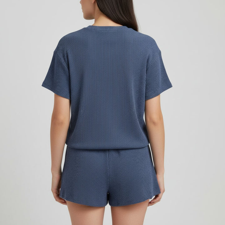Women's Ribbed Short Sleeve Top and Shorts Set-Bon Voyage Vintage