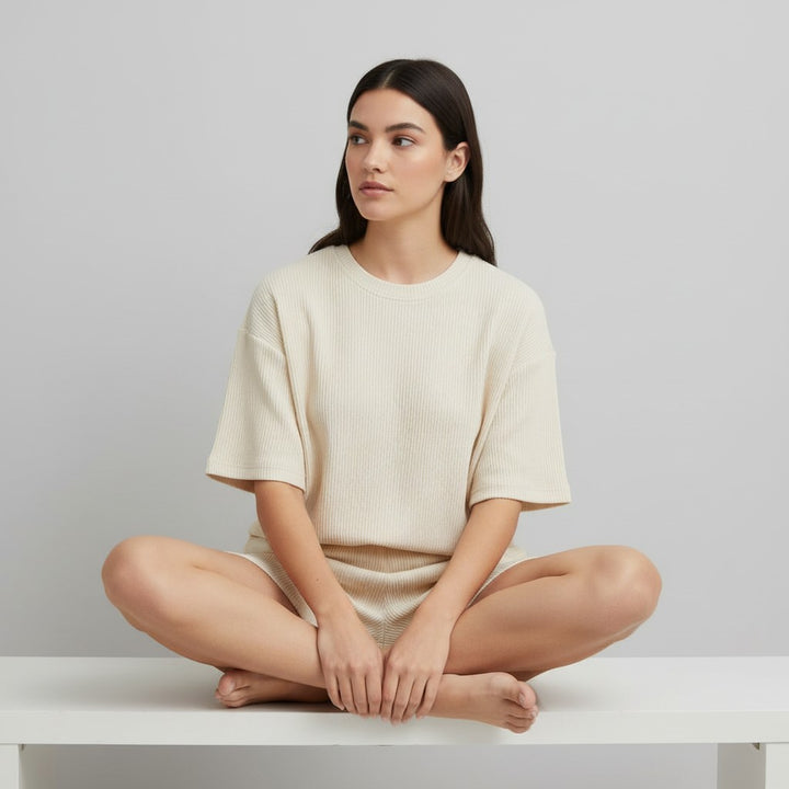 Women's Ribbed Short Sleeve Top and Shorts Set-Bon Voyage Vintage