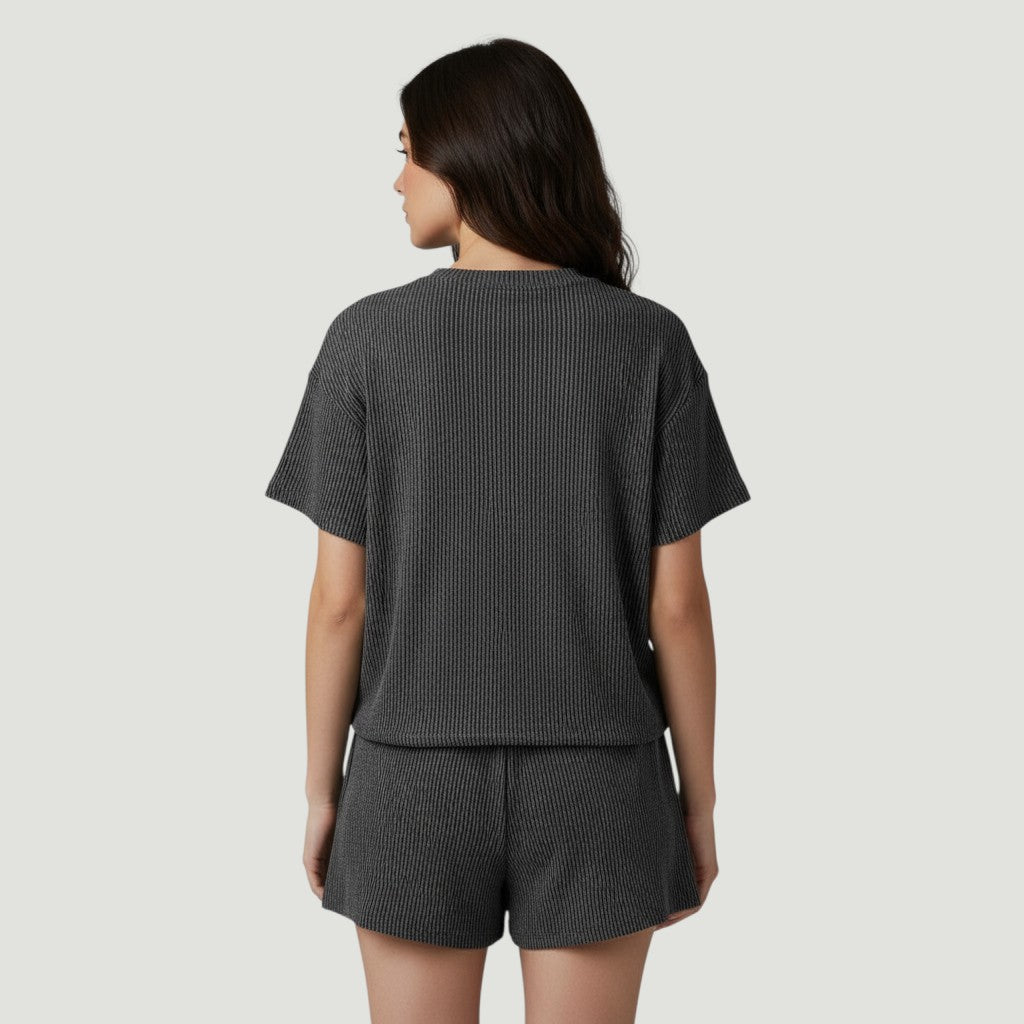 Women's Ribbed Short Sleeve Top and Shorts Set-Bon Voyage Vintage