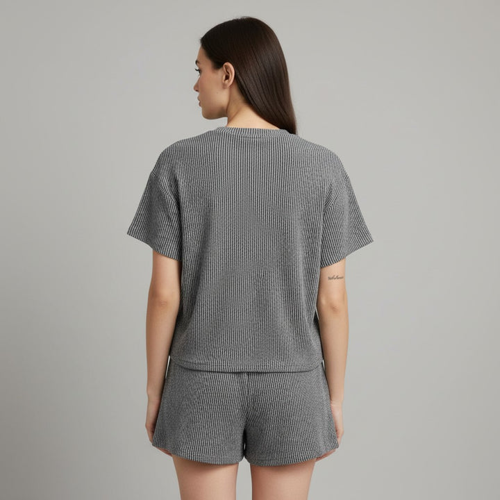 Women's Ribbed Short Sleeve Top and Shorts Set-Bon Voyage Vintage