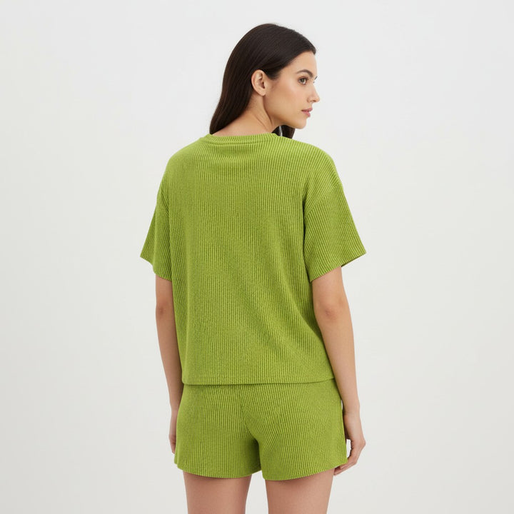 Women's Ribbed Short Sleeve Top and Shorts Set-Bon Voyage Vintage