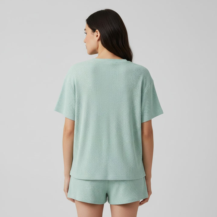 Women's Ribbed Short Sleeve Top and Shorts Set-Bon Voyage Vintage