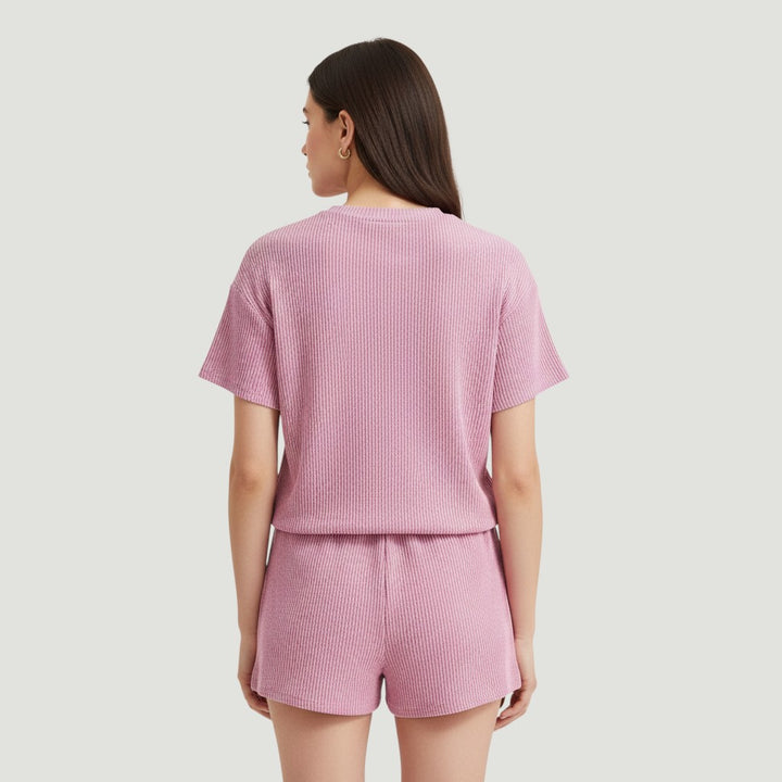 Women's Ribbed Short Sleeve Top and Shorts Set-Bon Voyage Vintage