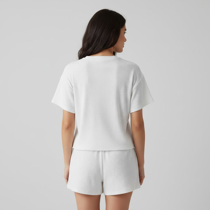 Women's Ribbed Short Sleeve Top and Shorts Set-Bon Voyage Vintage