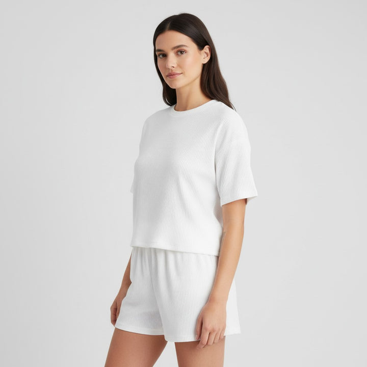 Women's Ribbed Short Sleeve Top and Shorts Set-Bon Voyage Vintage