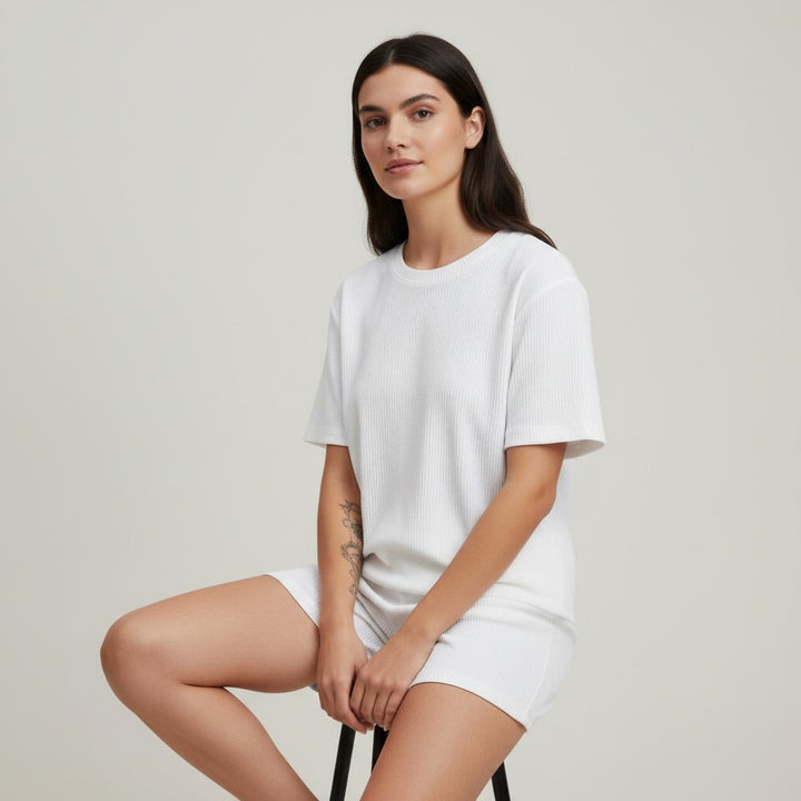 Women's Ribbed Short Sleeve Top and Shorts Set-Bon Voyage Vintage