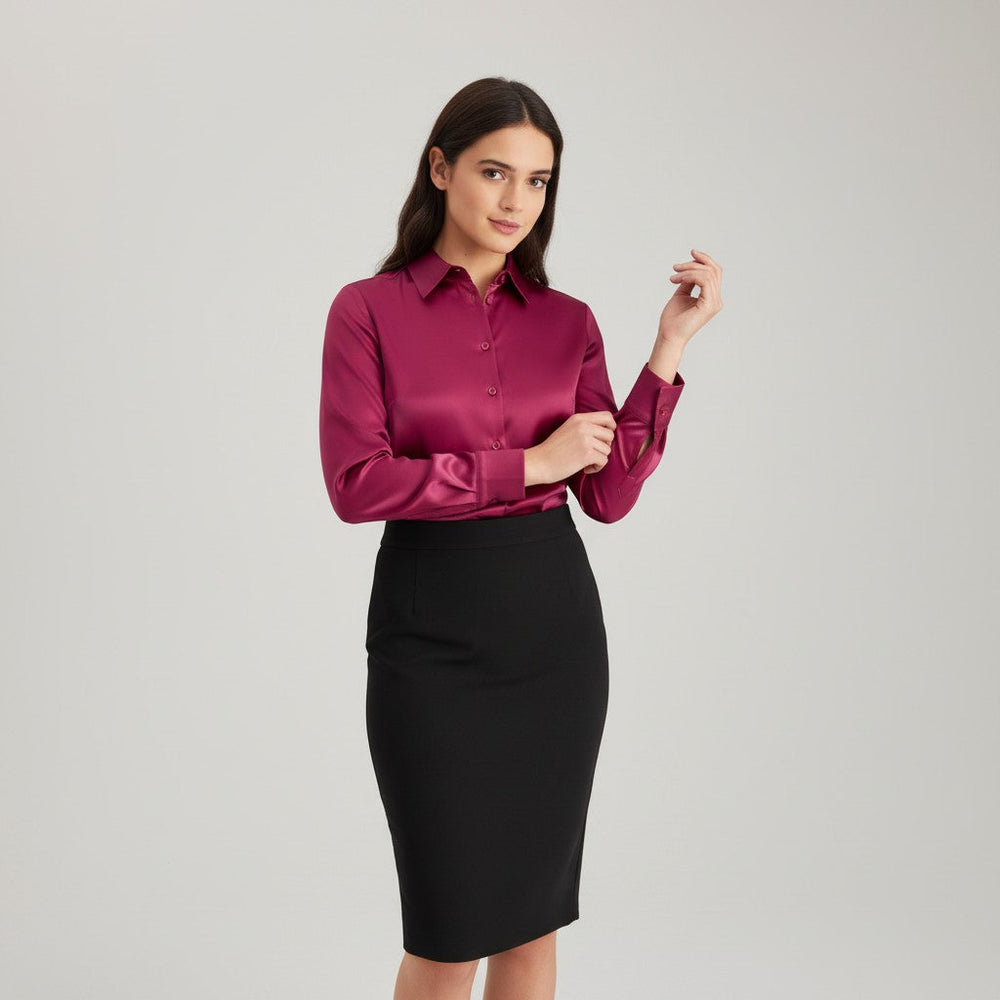 Women’s Satin Button-Up Blouse Elegant Silky Casual Top-Bon Voyage Vintage