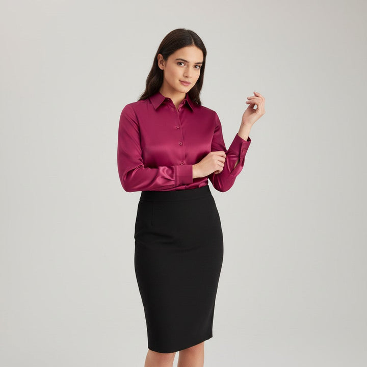 Women’s Satin Button-Up Blouse Elegant Silky Casual Top-Bon Voyage Vintage