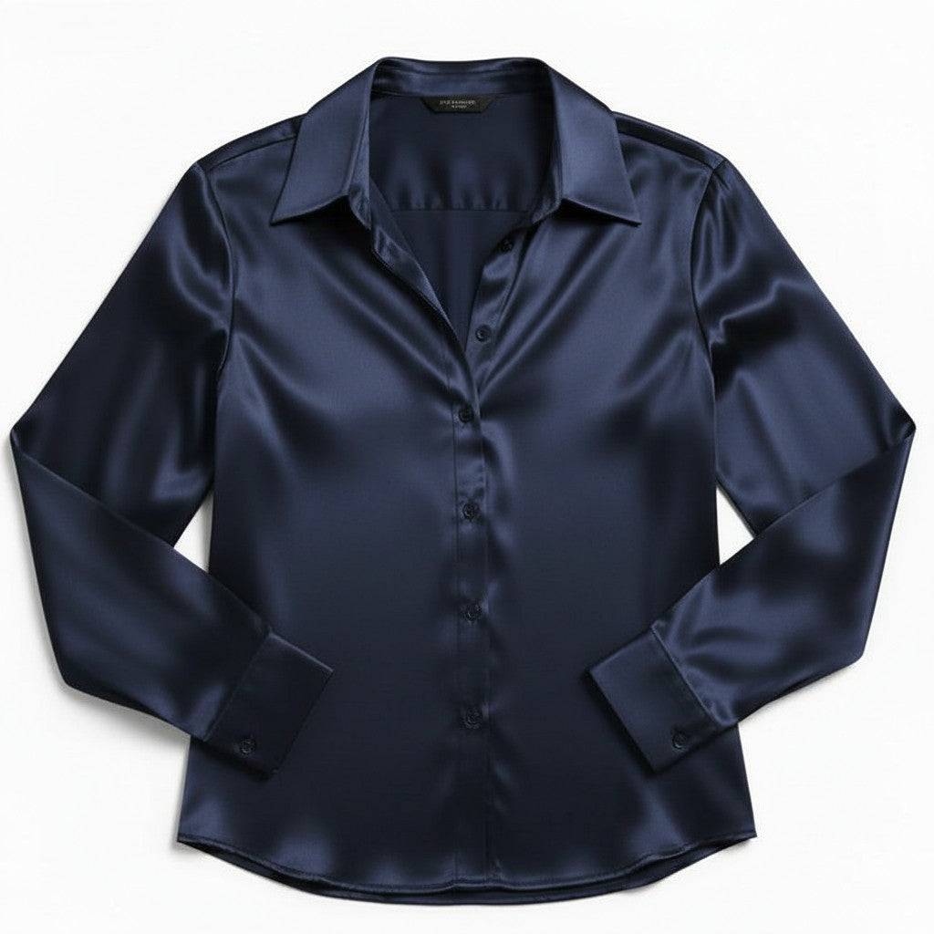 Women’s Satin Button-Up Blouse Elegant Silky Casual Top-Bon Voyage Vintage