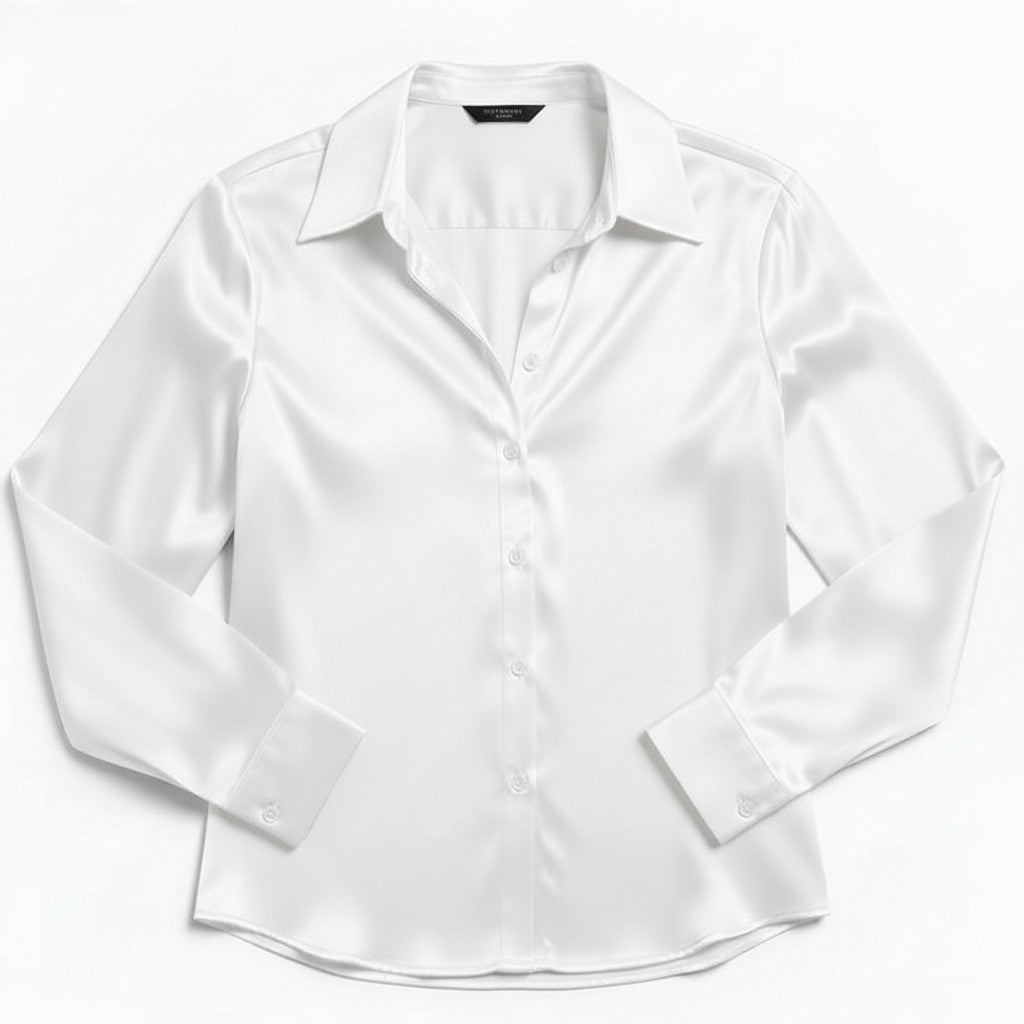 Women’s Satin Button-Up Blouse Elegant Silky Casual Top-Bon Voyage Vintage