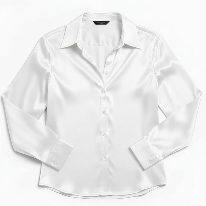 Women’s Satin Button-Up Blouse Elegant Silky Casual Top-Bon Voyage Vintage