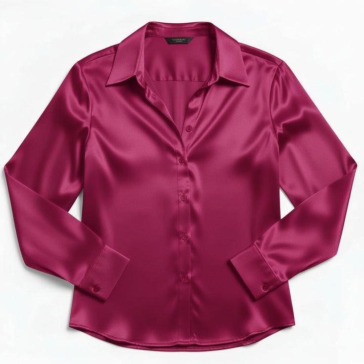 Women’s Satin Button-Up Blouse Elegant Silky Casual Top-Bon Voyage Vintage