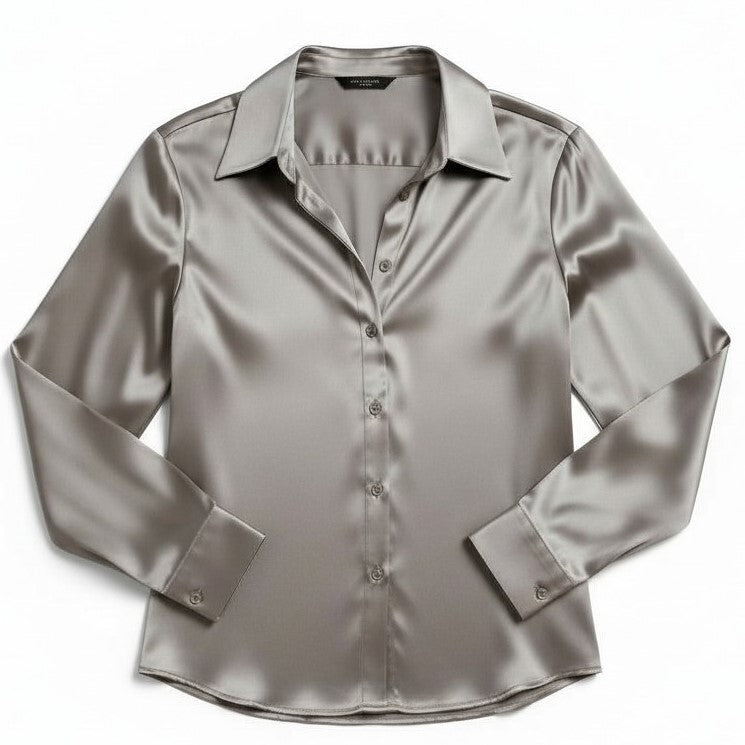Women’s Satin Button-Up Blouse Elegant Silky Casual Top-Bon Voyage Vintage
