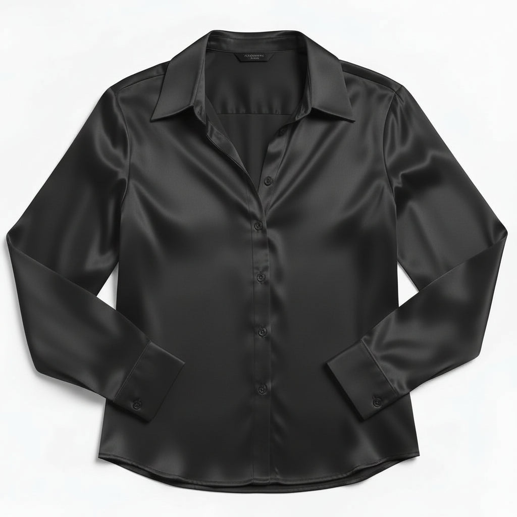 Women’s Satin Button-Up Blouse Elegant Silky Casual Top-Bon Voyage Vintage