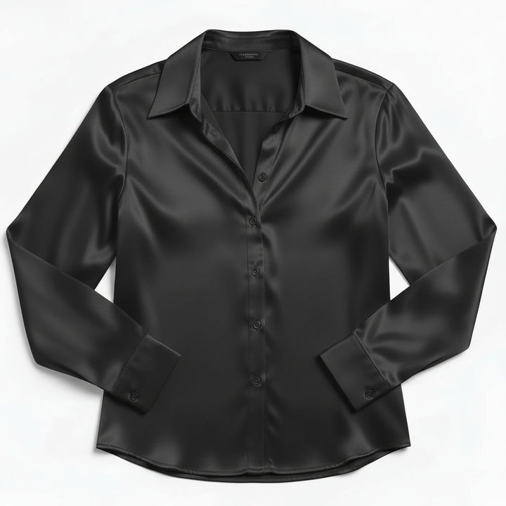 Women’s Satin Button-Up Blouse Elegant Silky Casual Top-Bon Voyage Vintage