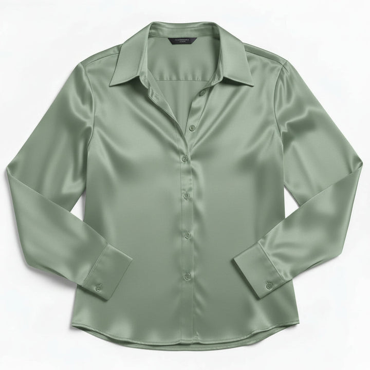 Women’s Satin Button-Up Blouse Elegant Silky Casual Top-Bon Voyage Vintage