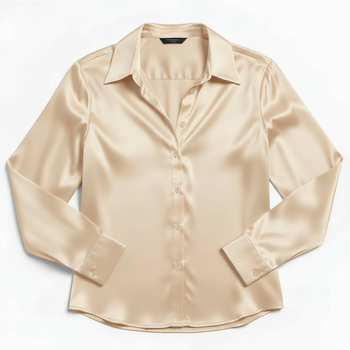 Women’s Satin Button-Up Blouse Elegant Silky Casual Top-Bon Voyage Vintage