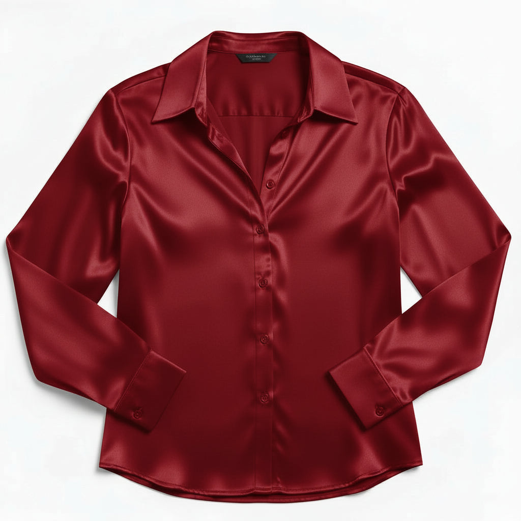 Women’s Satin Button-Up Blouse Elegant Silky Casual Top-Bon Voyage Vintage