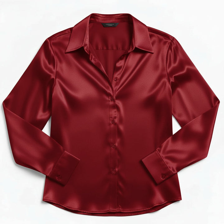 Women’s Satin Button-Up Blouse Elegant Silky Casual Top-Bon Voyage Vintage